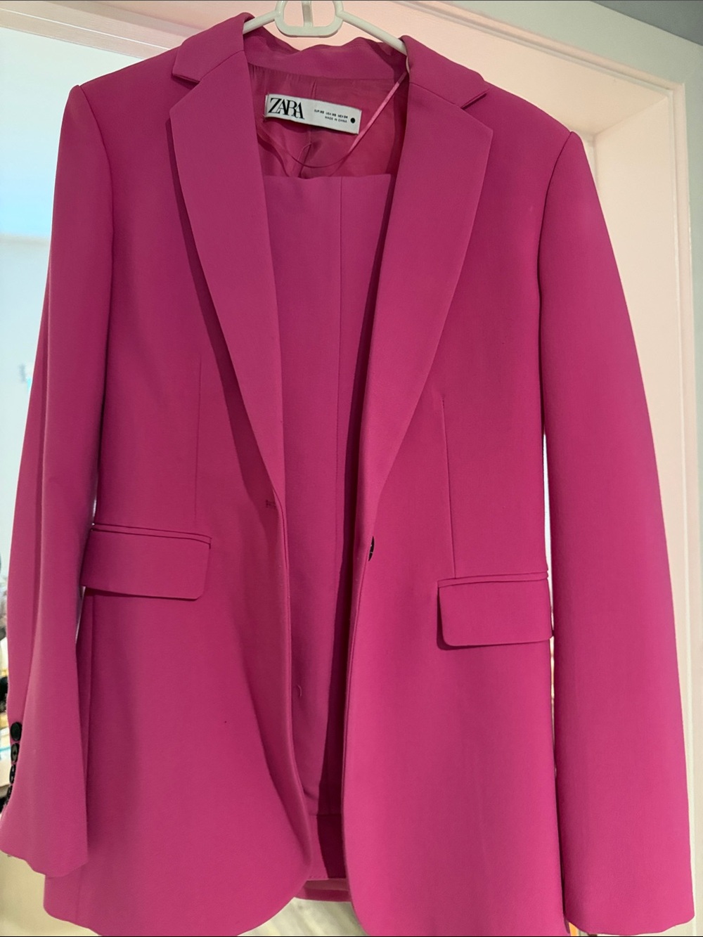 Zara Bright Fuchsia Pink Blazer with matching pants.